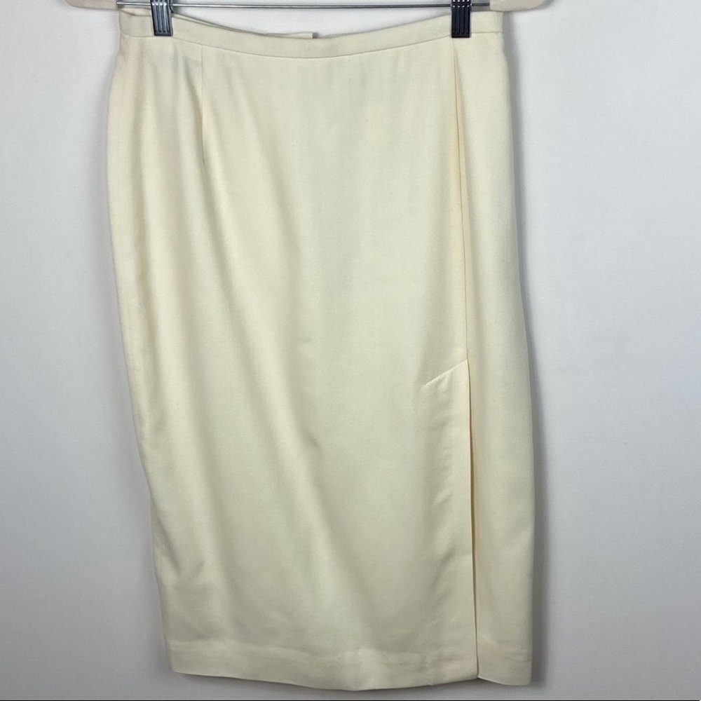 Vintage 90s Wool Ivory Pencil Skirt Slit‎ Womens Size 10 Business Casual Y2K